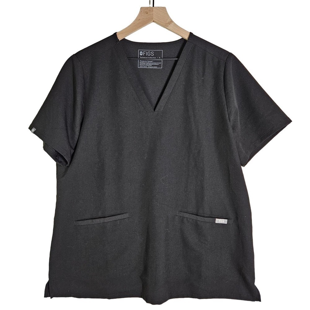 Figs Casma 3‎ Pocket Scrub Top XL Short Sleeve Black
